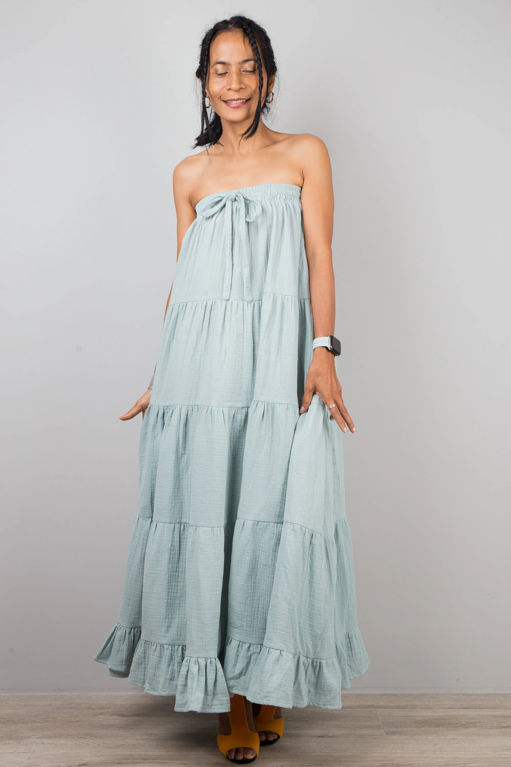 Tiered cotton gauze maxi skirt