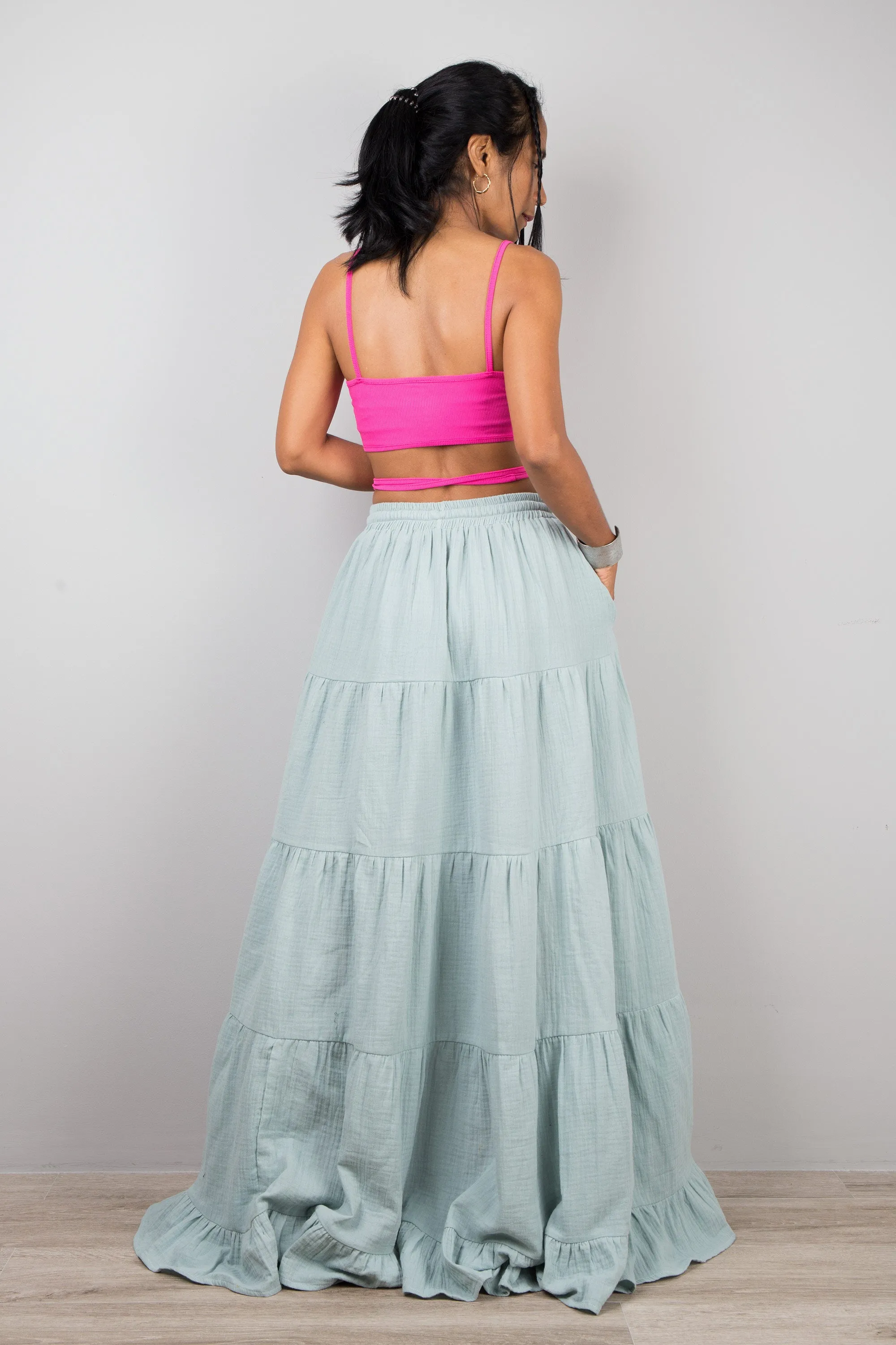 Tiered cotton gauze maxi skirt