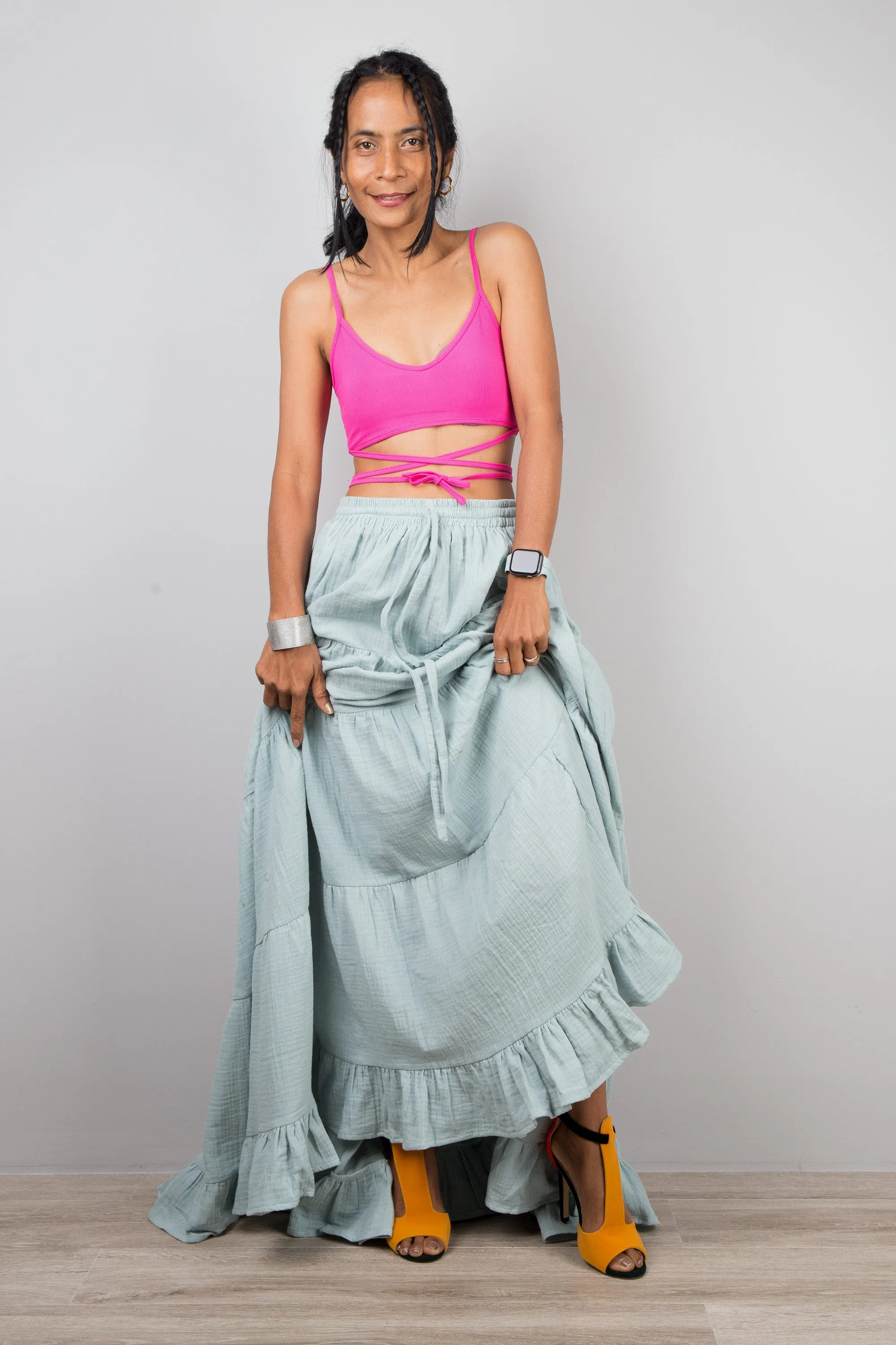 Tiered cotton gauze maxi skirt