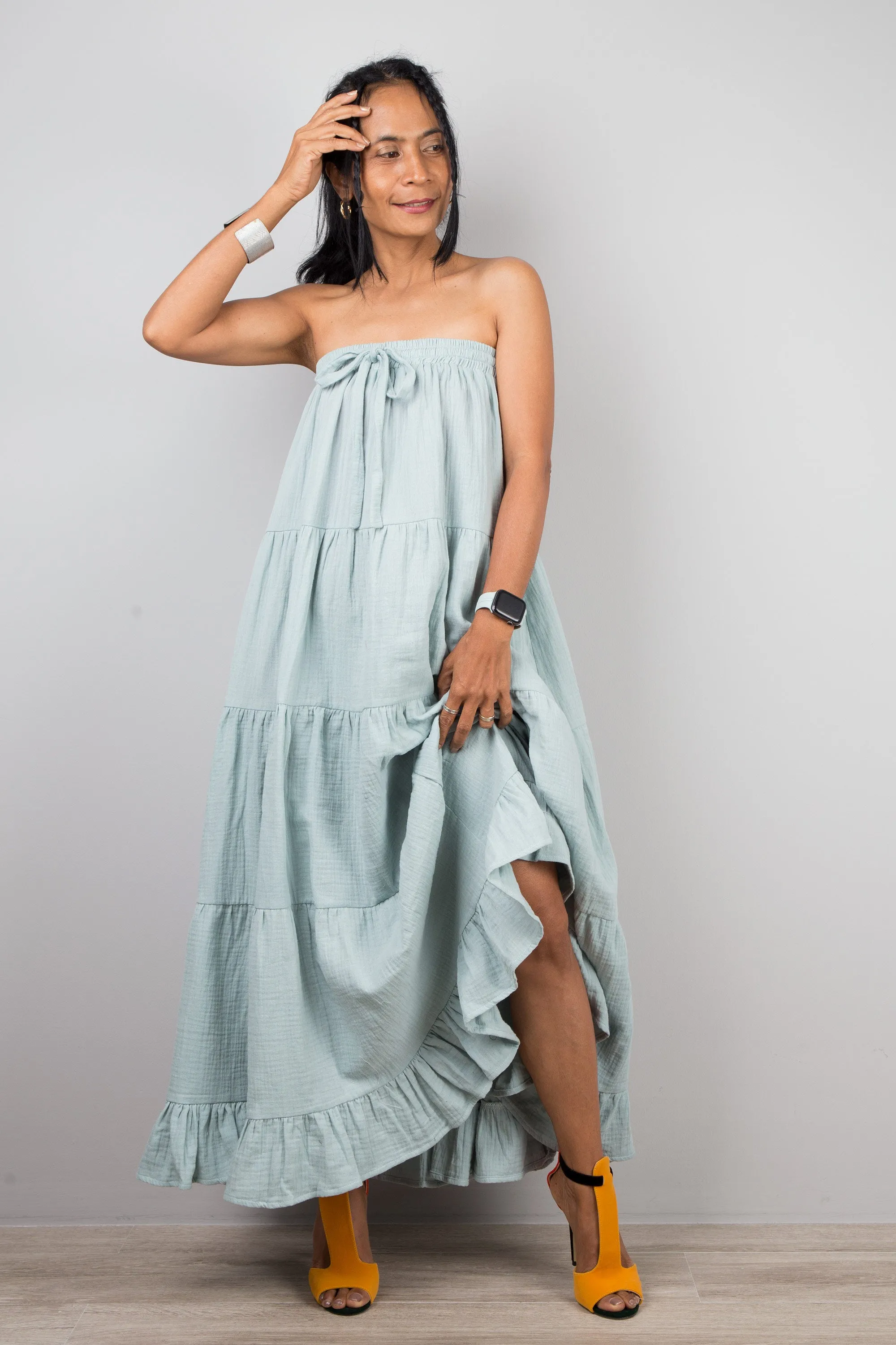 Tiered cotton gauze maxi skirt