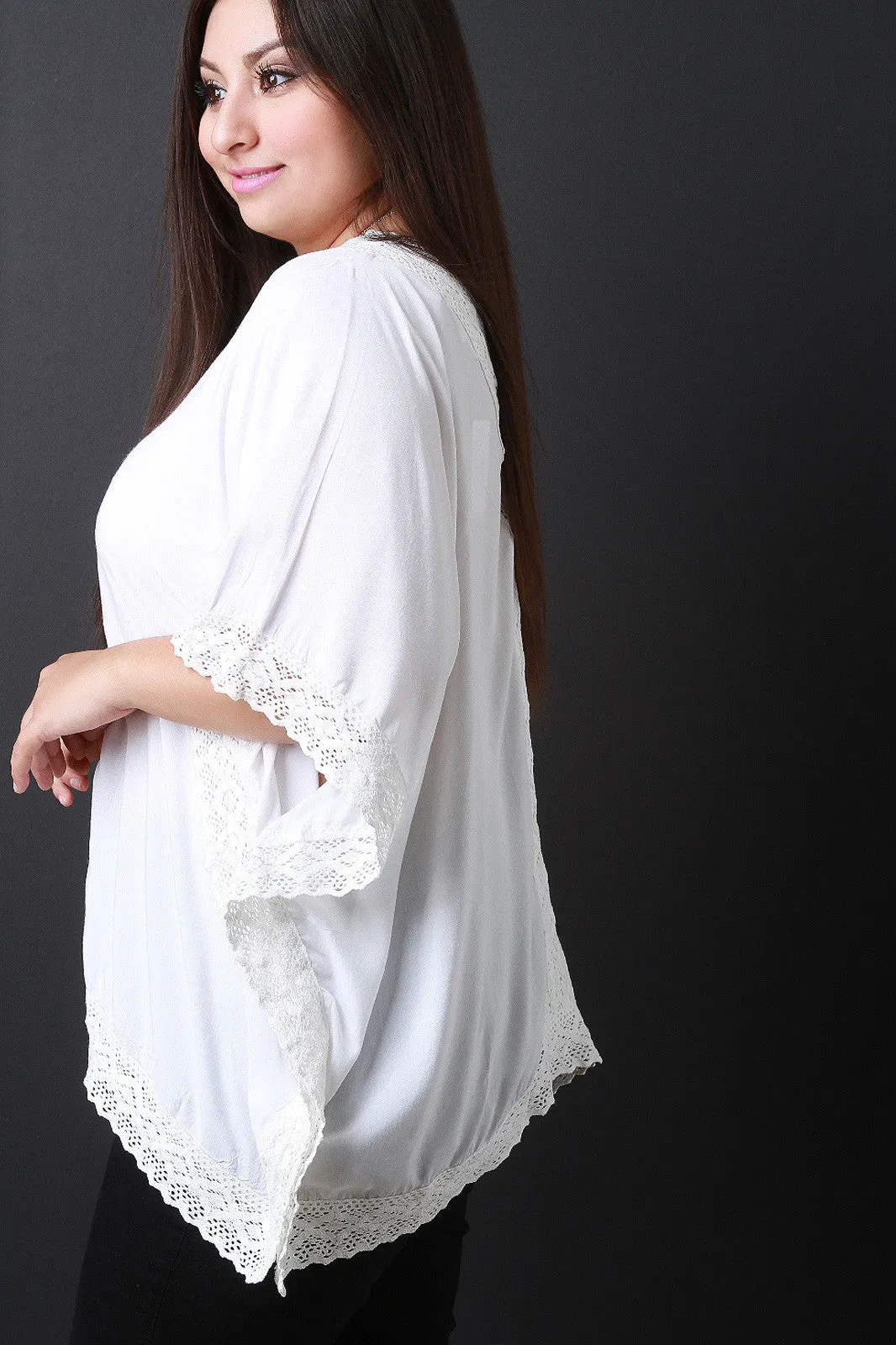 V-Neck Crochet Panel Poncho Top