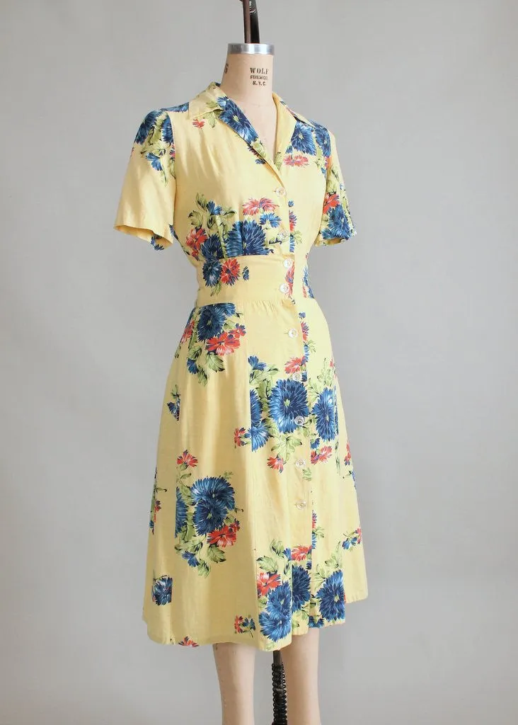 Vintage 1940s Blue Rose Playsuit with Skirt