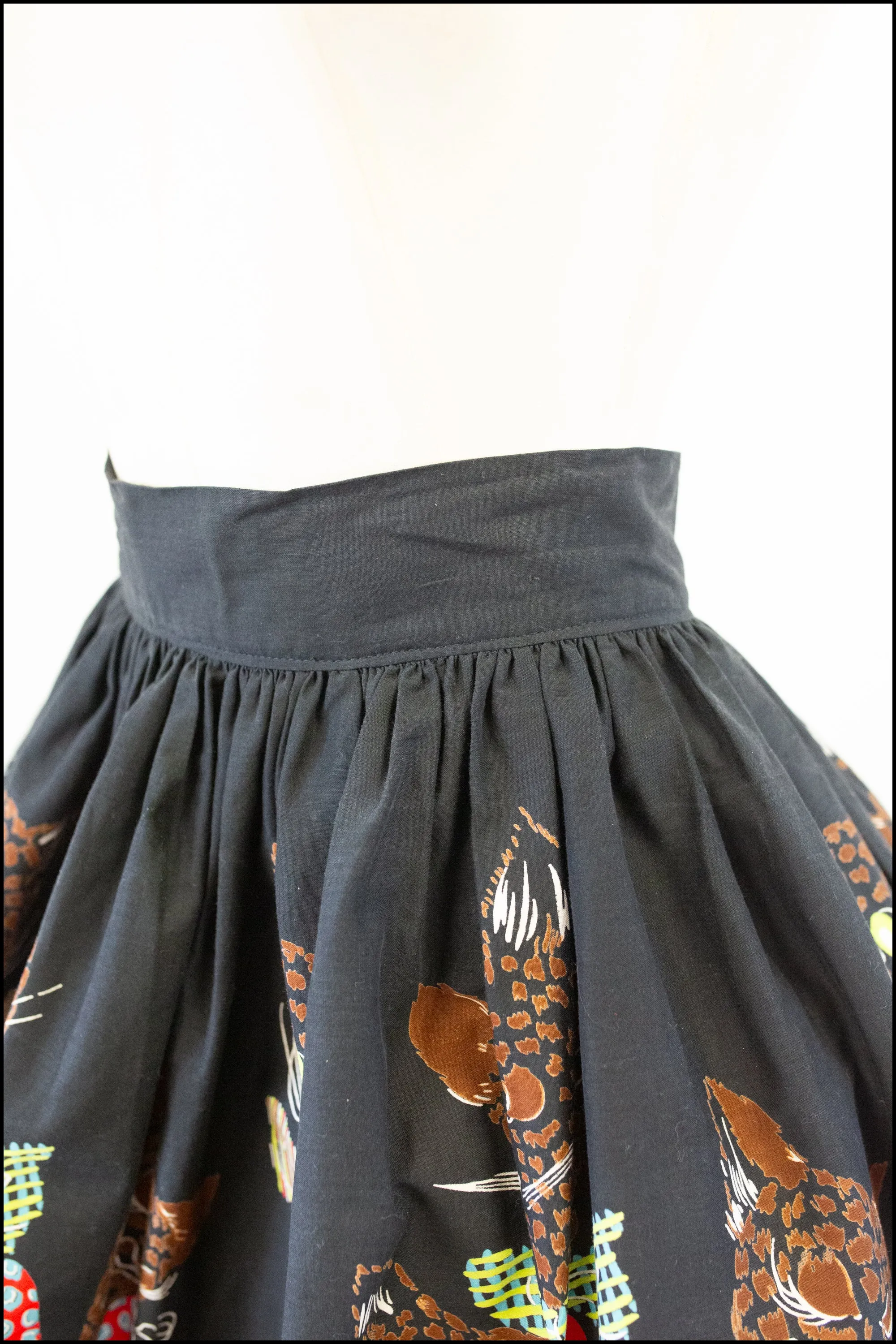 Vintage 1950s Black Novelty Cat Print Skirt