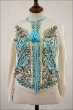 Vintage 1950s Blue Rose Cardigan