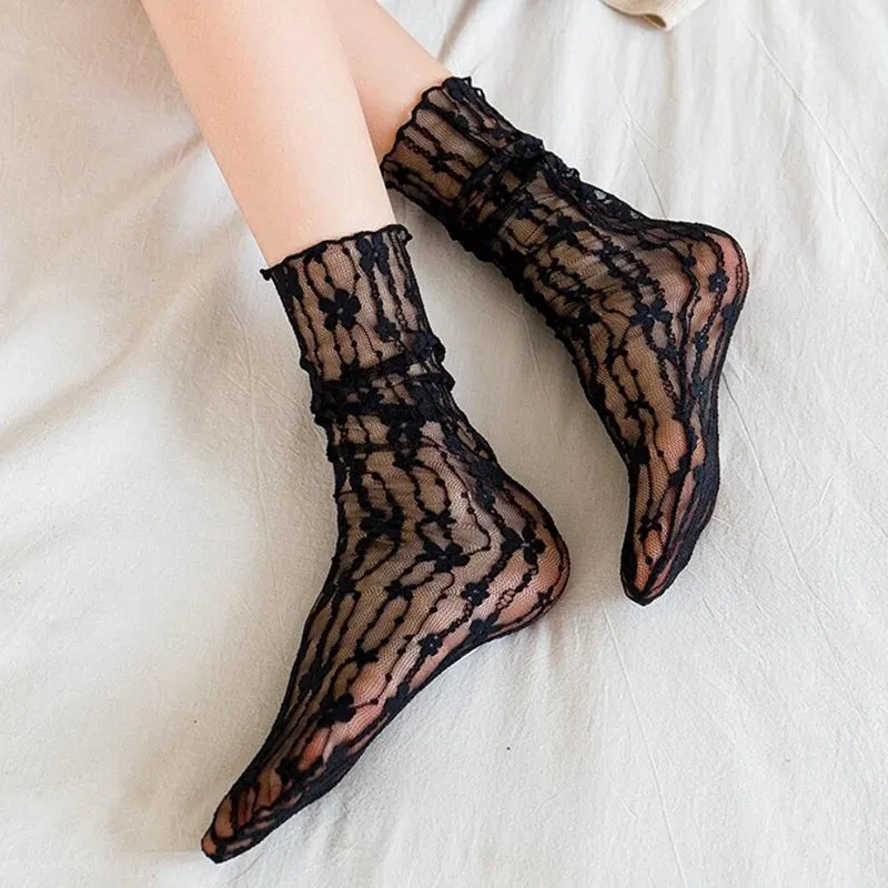 Vintage Lace Flower Sexy Kawaii Crew Socks