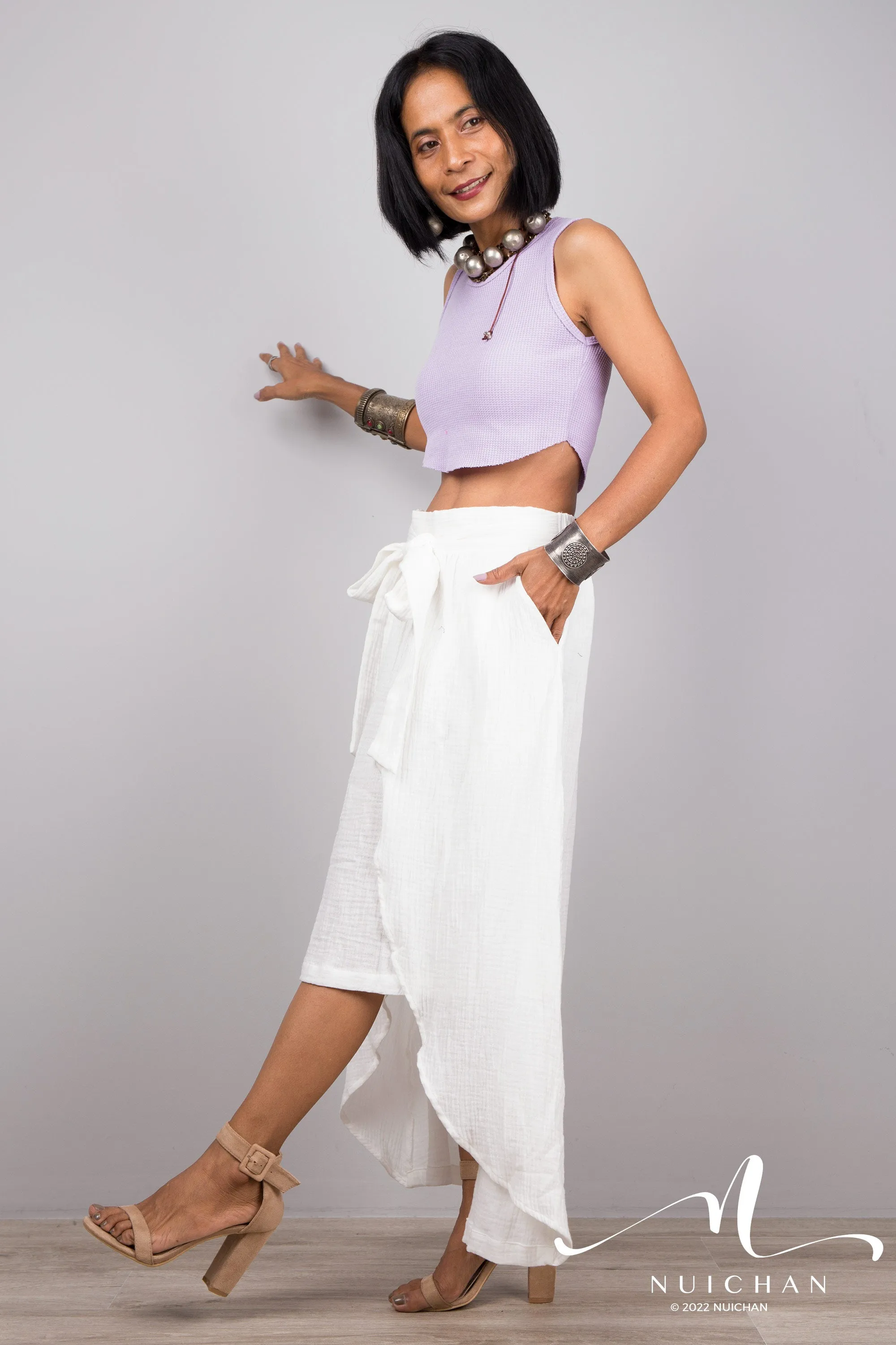 White Cotton wrap skirt