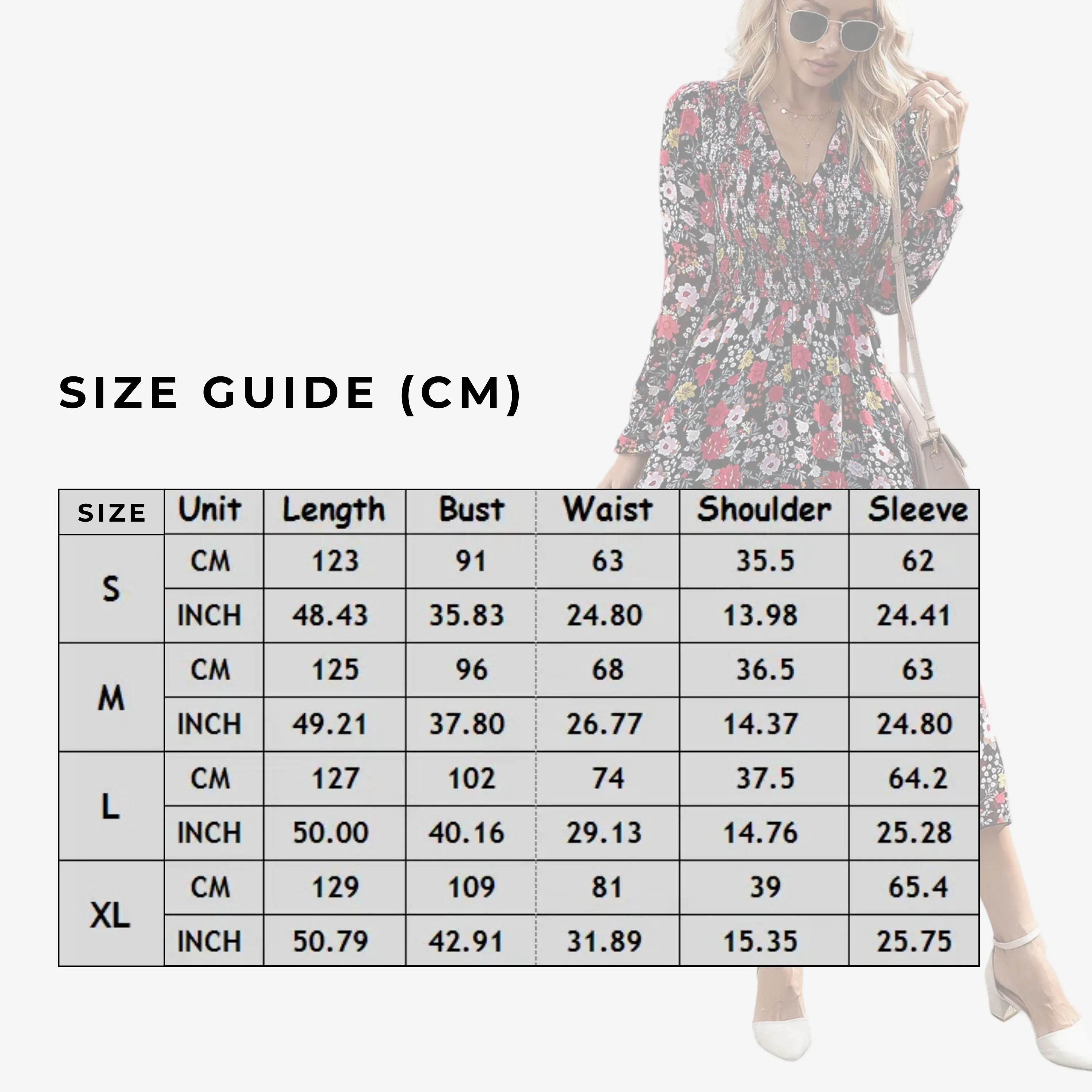 Women's Casual Elastic Waist V-neck Floral Print Dress