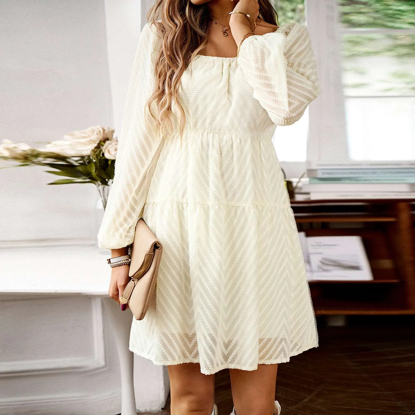 Women's Elegant Long Sleeve Short Dress