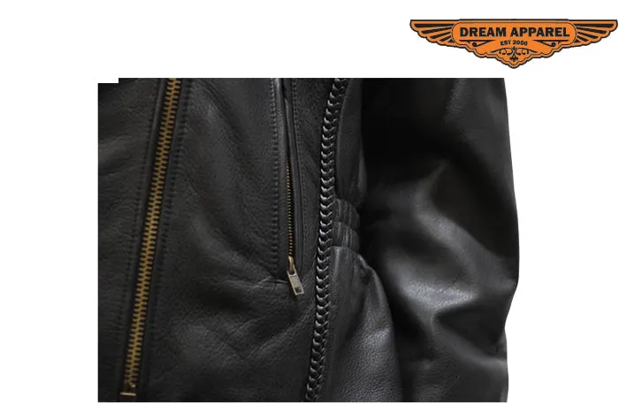 Womens Leather Jacket With Braid