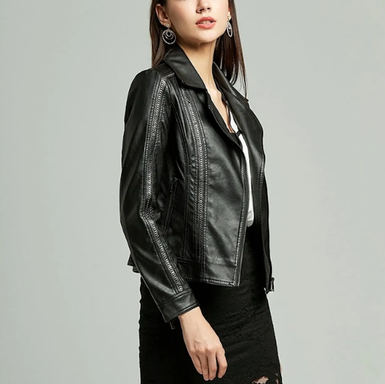 Womens Studded Vegan Biker Jacket