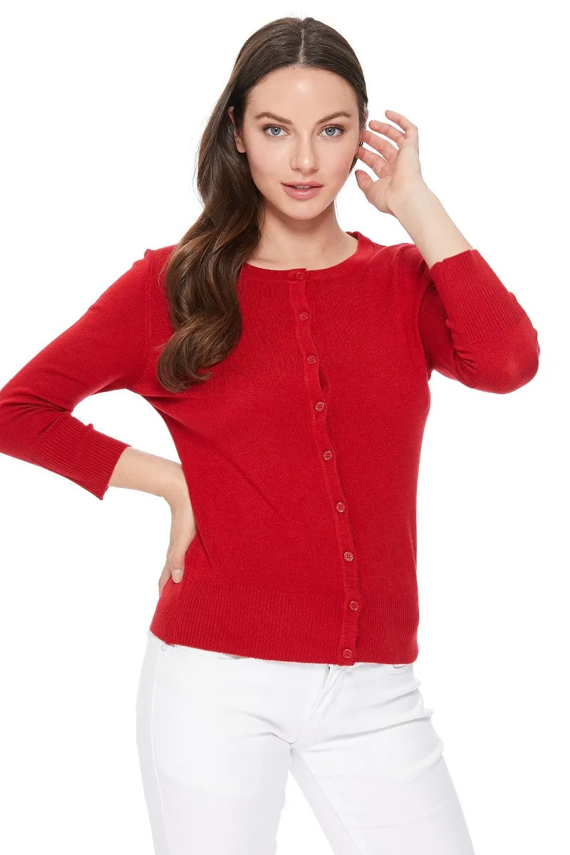 YEMAK Women's 3/4 Sleeve Crewneck Button Down Cardigan Sweater CO079 (S-L) Color Option (2 of 2)