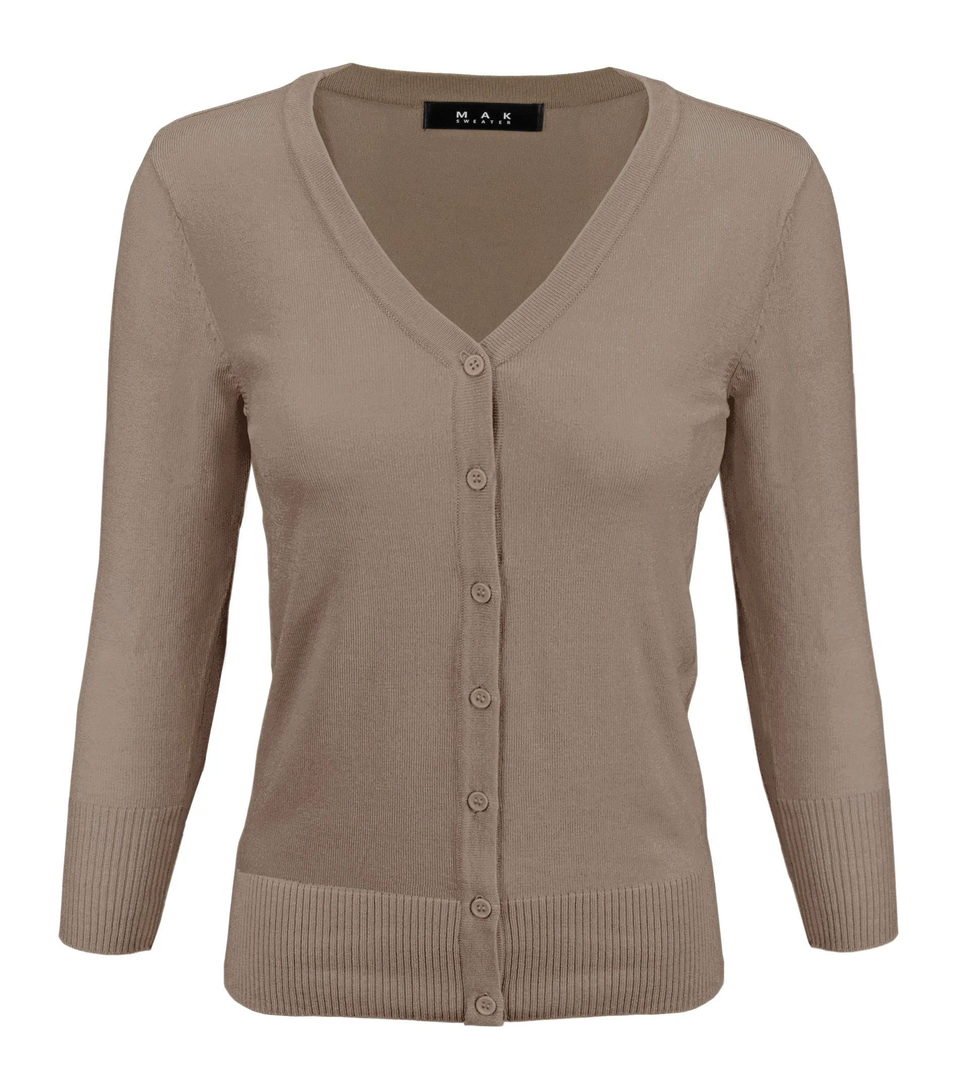 YEMAK Women's 3/4 Sleeve V-Neck Button Down Cardigan Sweater CO078 (S-L) Color Option (1 of 2)