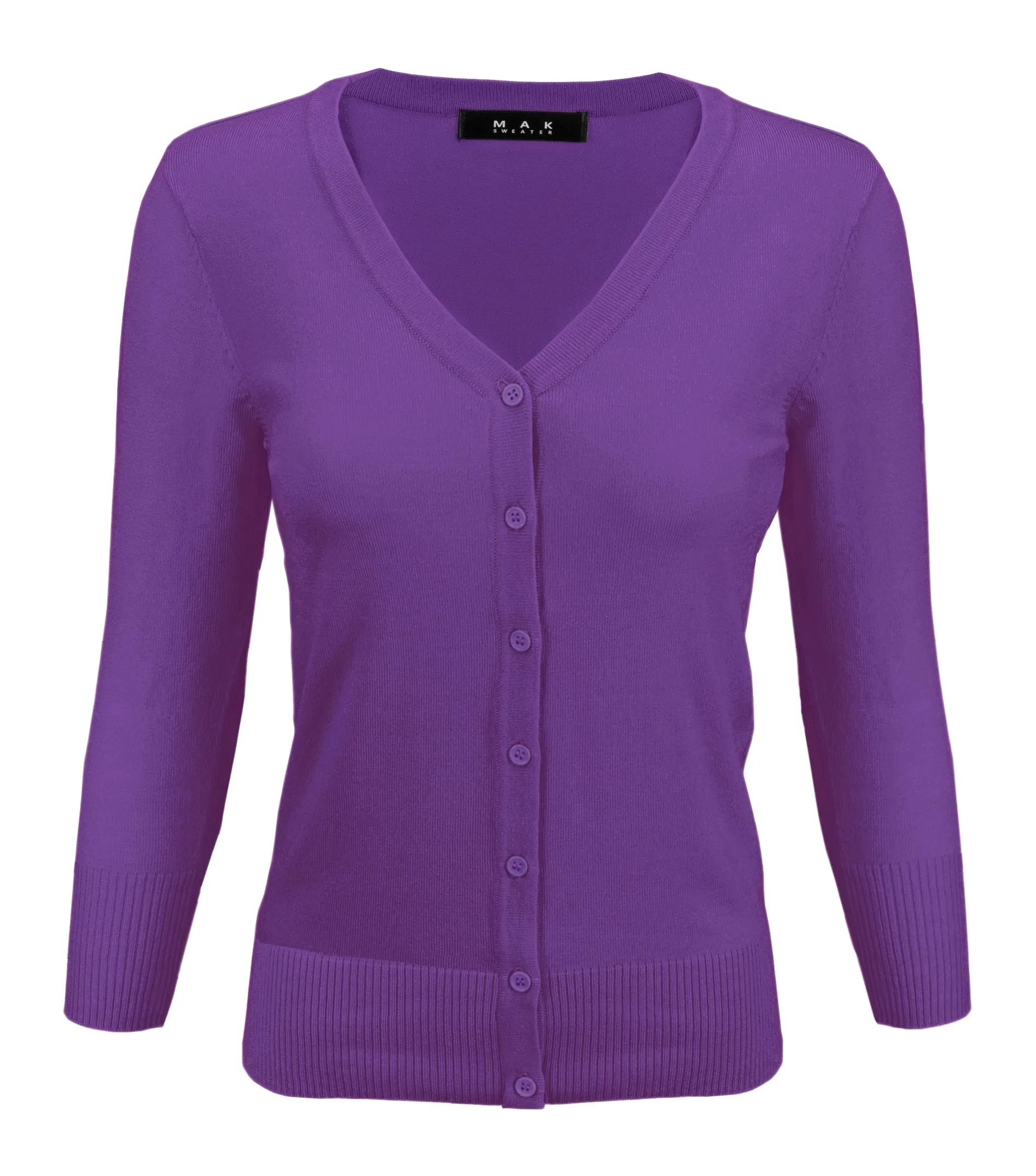 YEMAK Women's 3/4 Sleeve V-Neck Button Down Cardigan Sweater CO078 (S-L) Color Option (1 of 2)