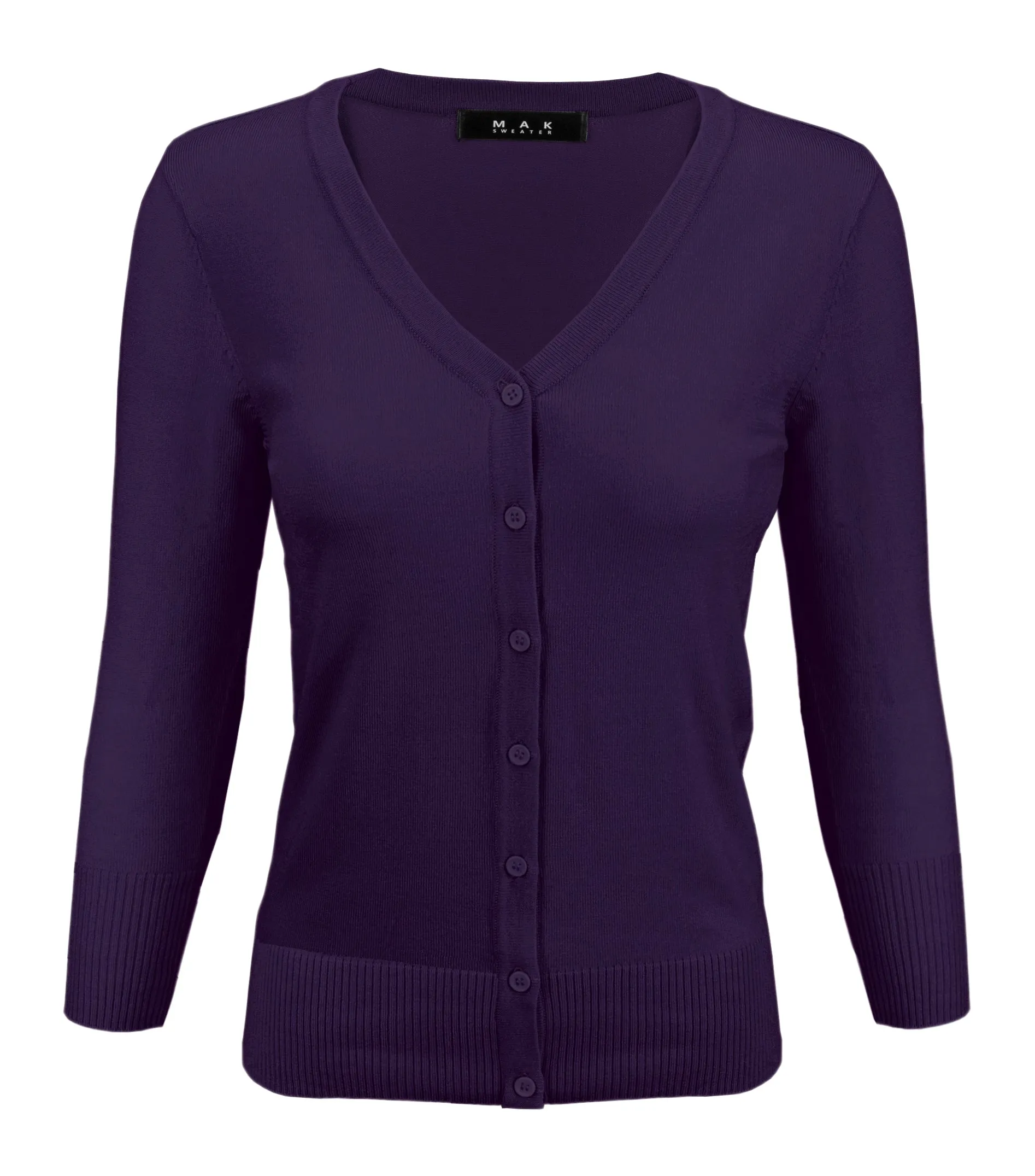 YEMAK Women's 3/4 Sleeve V-Neck Button Down Cardigan Sweater CO078 (S-L) Color Option (1 of 2)