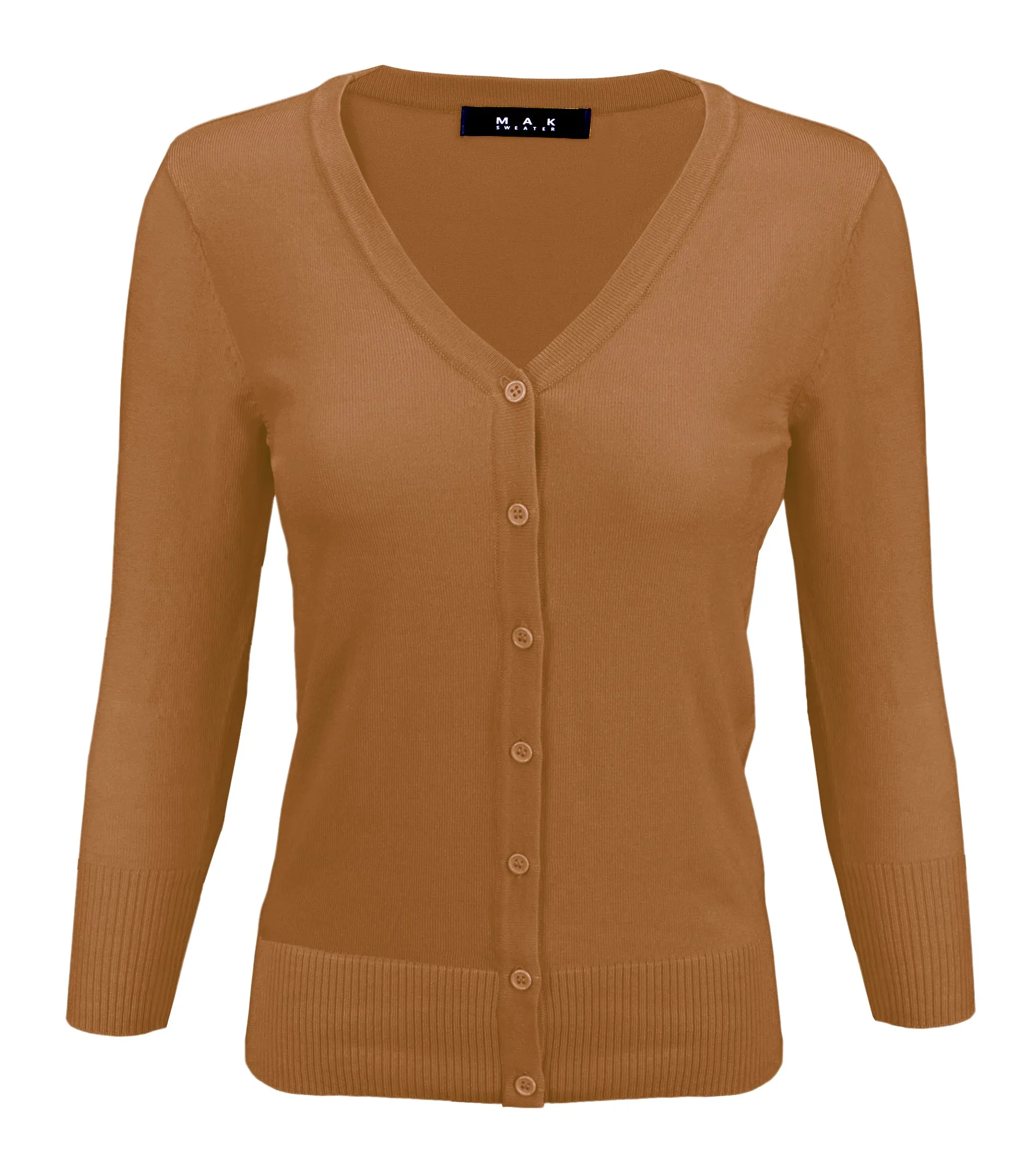 YEMAK Women's 3/4 Sleeve V-Neck Button Down Cardigan Sweater CO078 (S-L) Color Option (1 of 2)