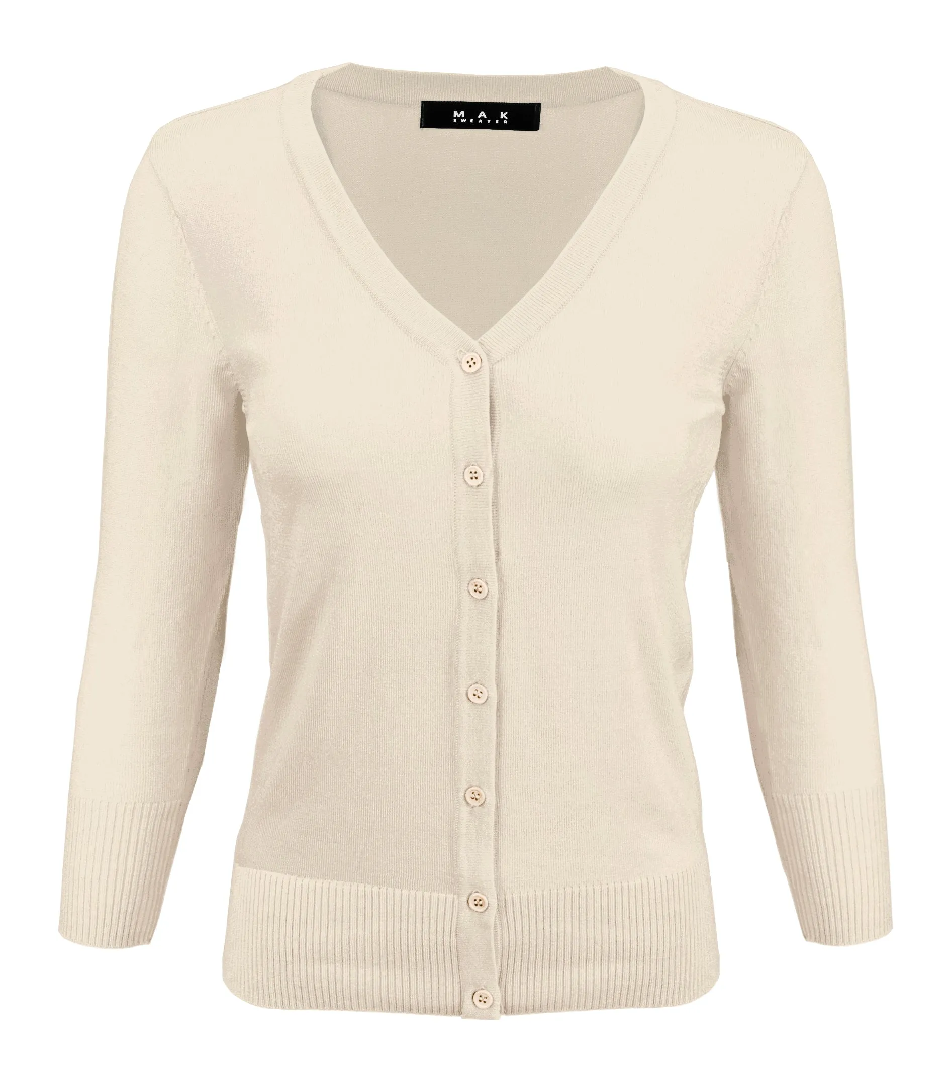 YEMAK Women's 3/4 Sleeve V-Neck Button Down Cardigan Sweater CO078 (S-L) Color Option (1 of 2)