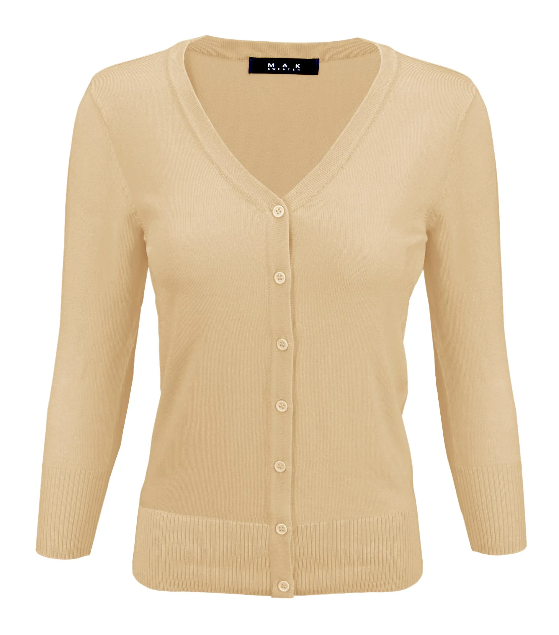 YEMAK Women's 3/4 Sleeve V-Neck Button Down Cardigan Sweater CO078 (S-L) Color Option (1 of 2)