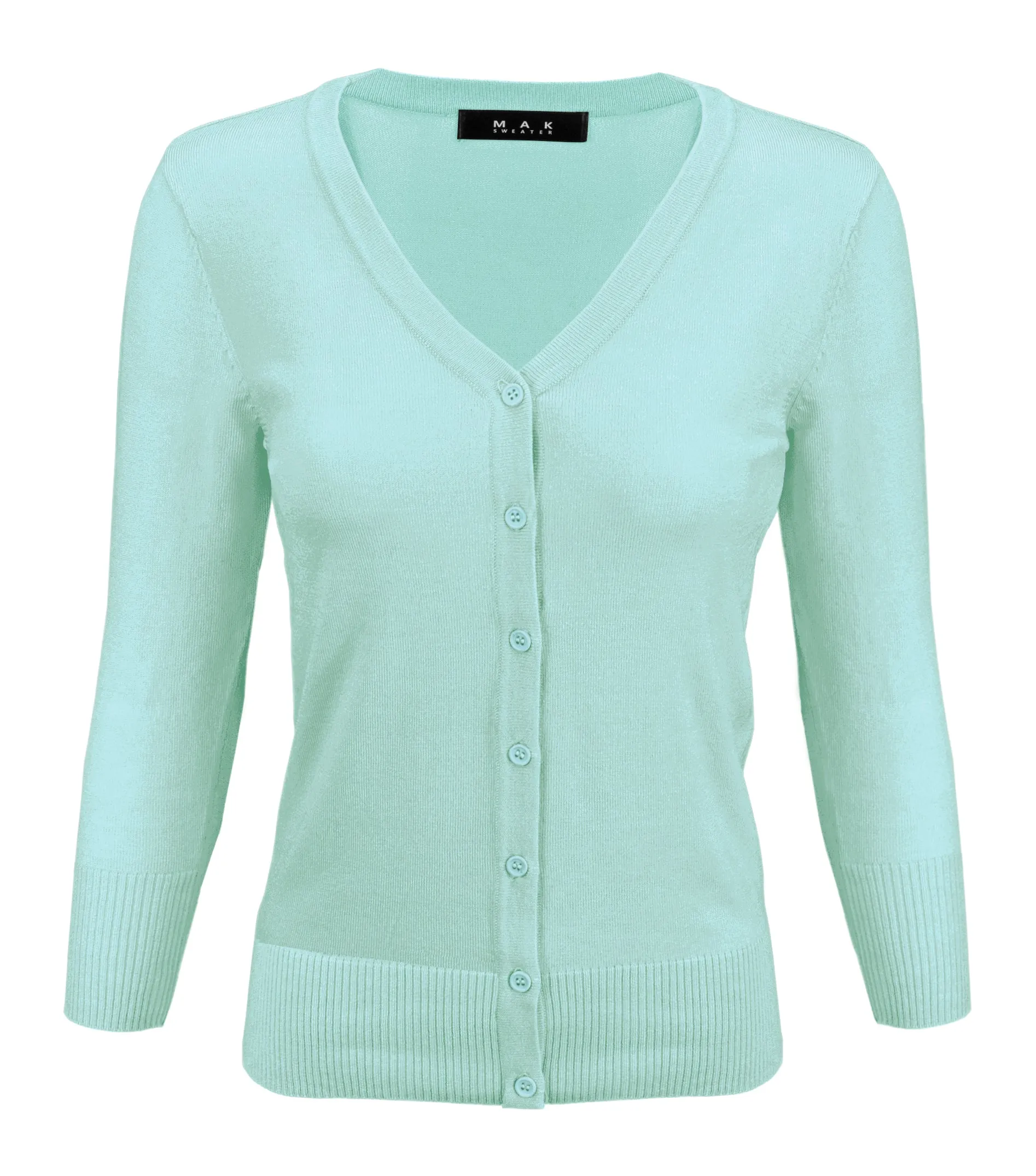 YEMAK Women's 3/4 Sleeve V-Neck Button Down Cardigan Sweater CO078 (S-L) Color Option (1 of 2)