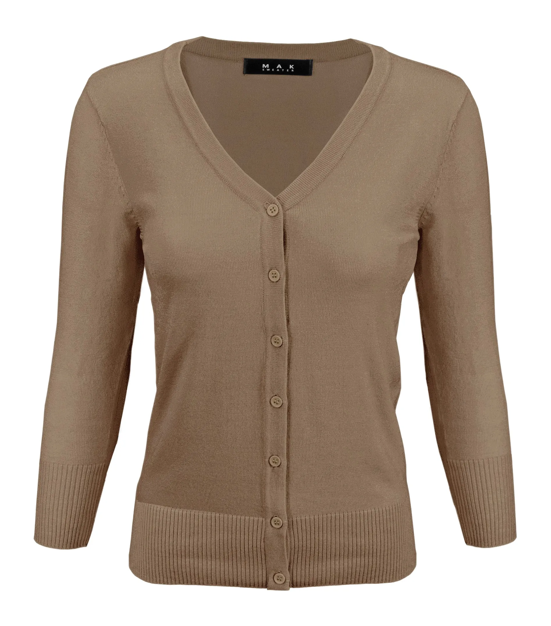 YEMAK Women's 3/4 Sleeve V-Neck Button Down Cardigan Sweater CO078 (S-L) Color Option (1 of 2)