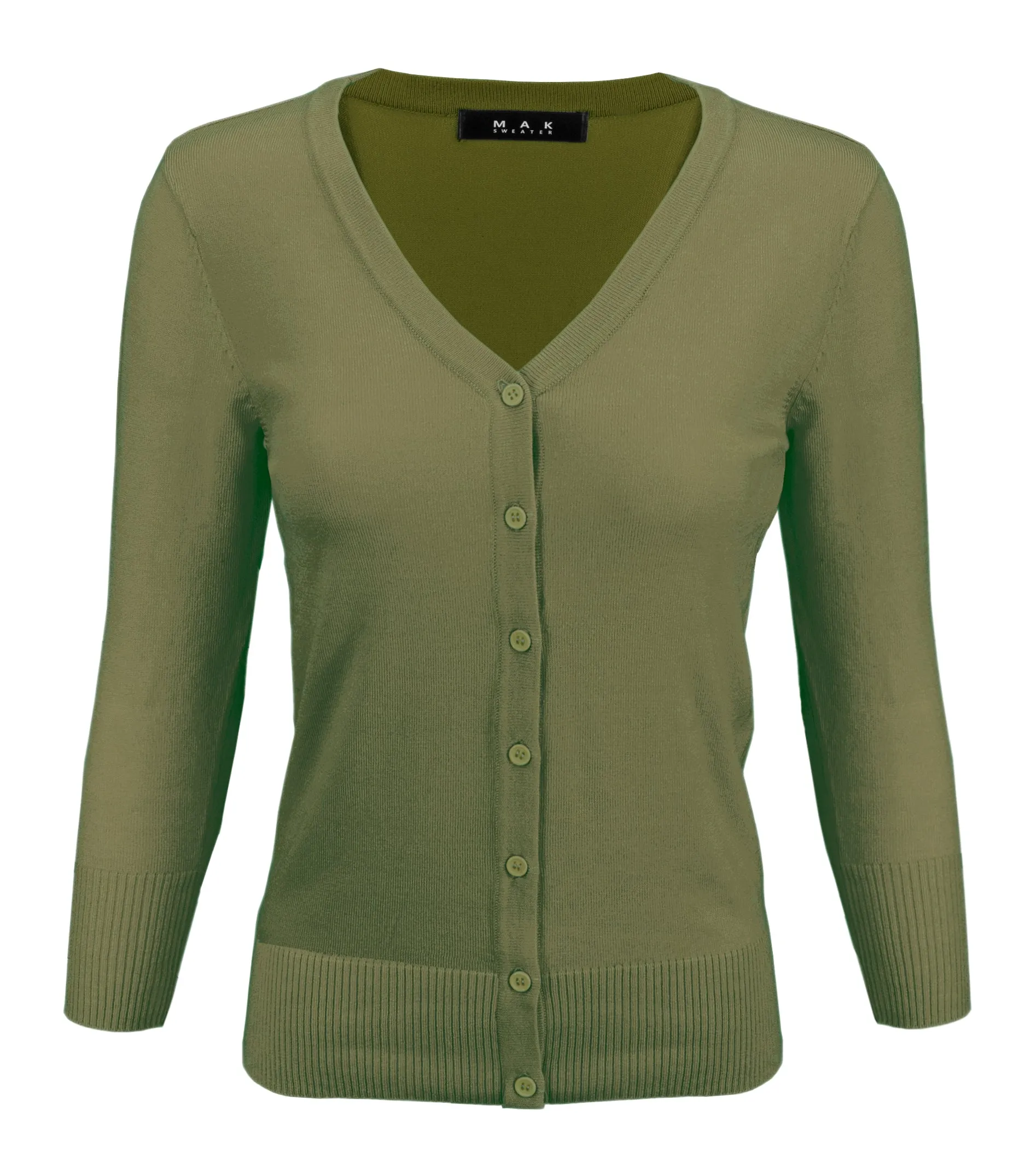 YEMAK Women's 3/4 Sleeve V-Neck Button Down Cardigan Sweater CO078 (S-L) Color Option (1 of 2)