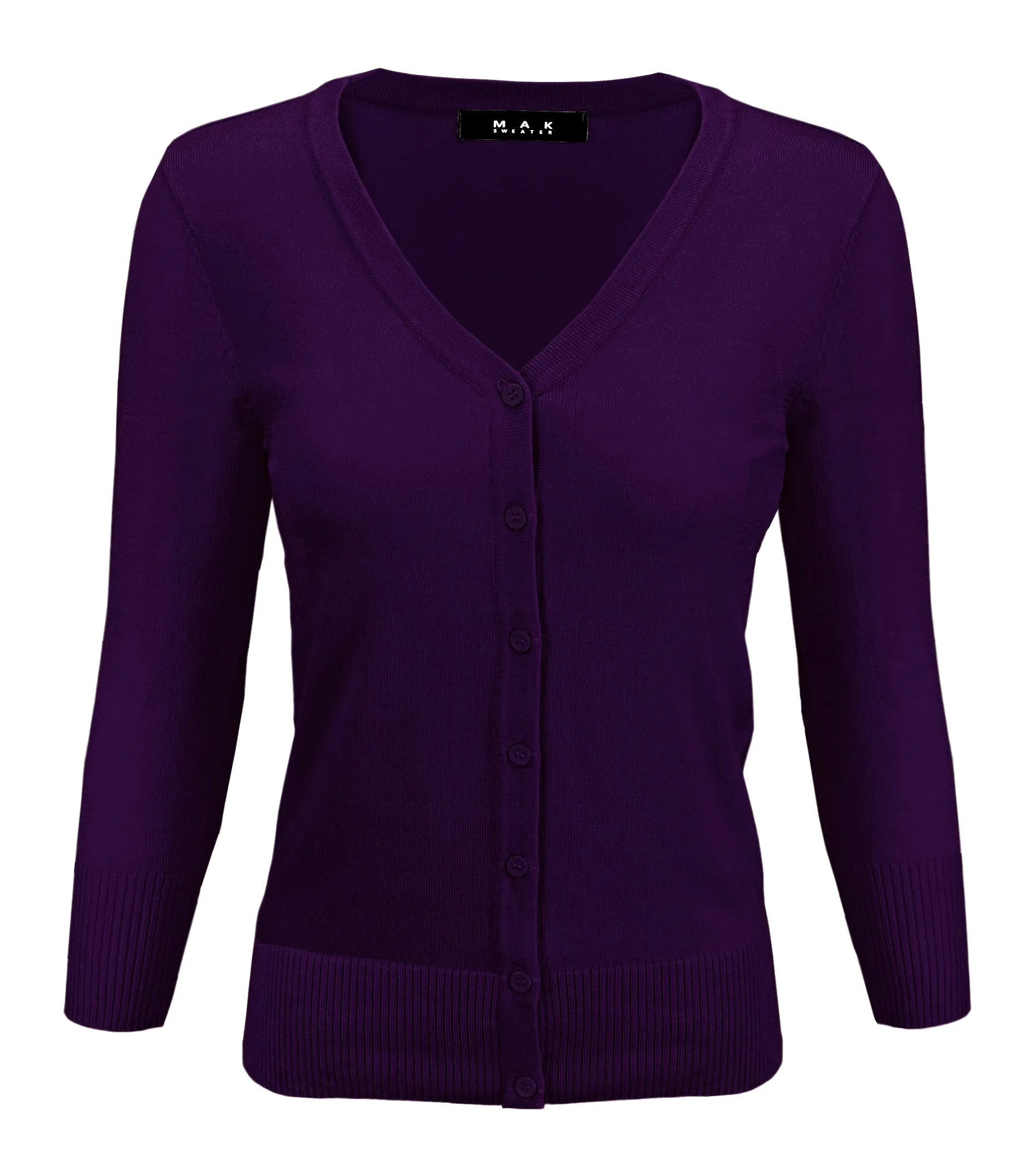 YEMAK Women's 3/4 Sleeve V-Neck Button Down Cardigan Sweater CO078 (S-L) Color Option (1 of 2)